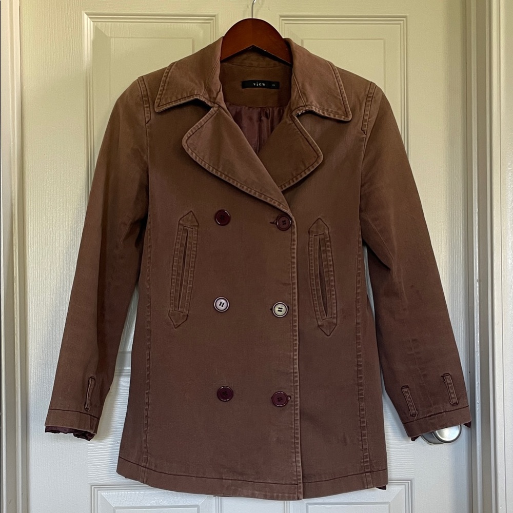 View double-breasted twill jacket (mauve/rose brown)